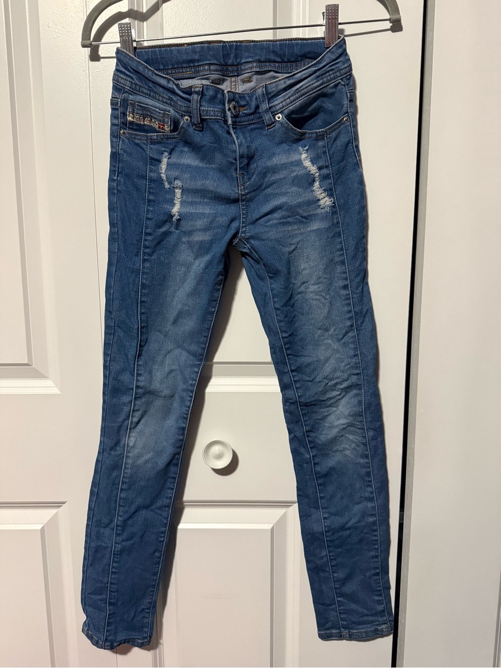 Diesel Industry Girls' Blue Distressed Slim Jeans - size 12